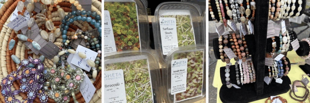meta and cosmic pictures of beaded jewelry and microgreens