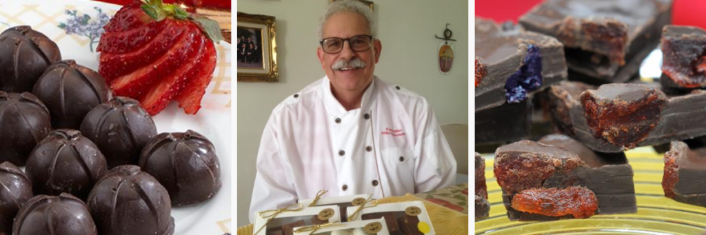 KRM Pictures of chocolate and a man in a chef'scoat