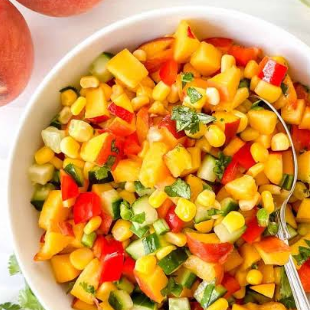 peaches, corn, jalapeno, cilantro